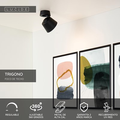 Lucide TRIGONO - Foco de techo - Ø 10,5 cm - 1xGU10 - Negro